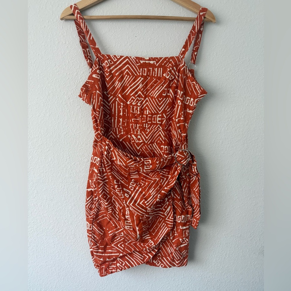 Geometric Patterned Orange Dress